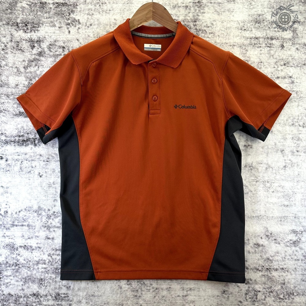 Columbia Polo Shirt Men's Medium Orange Dark Grey‎ Colorblock Performance